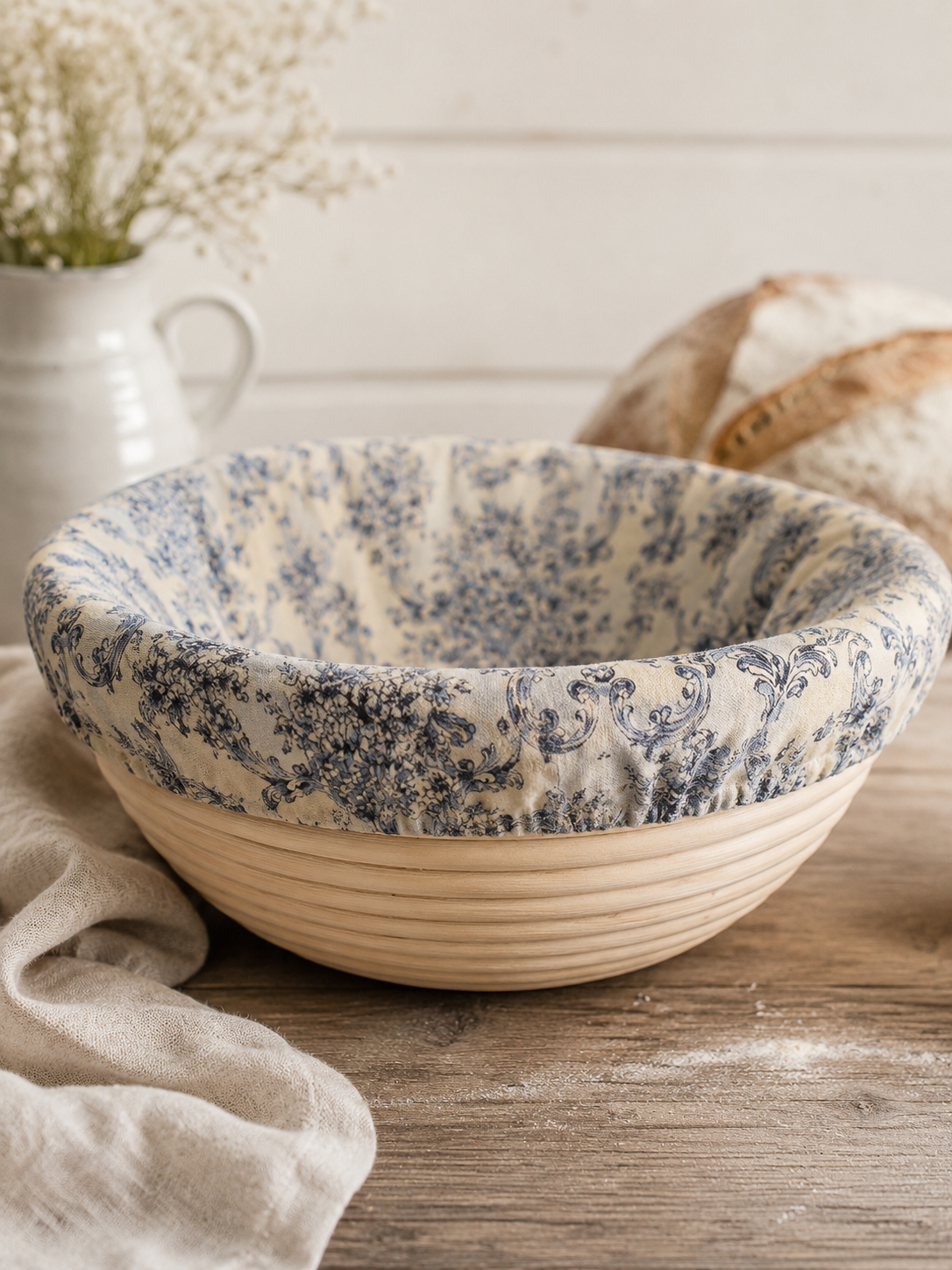 Cotton Banneton Cover - Blue Toile Round