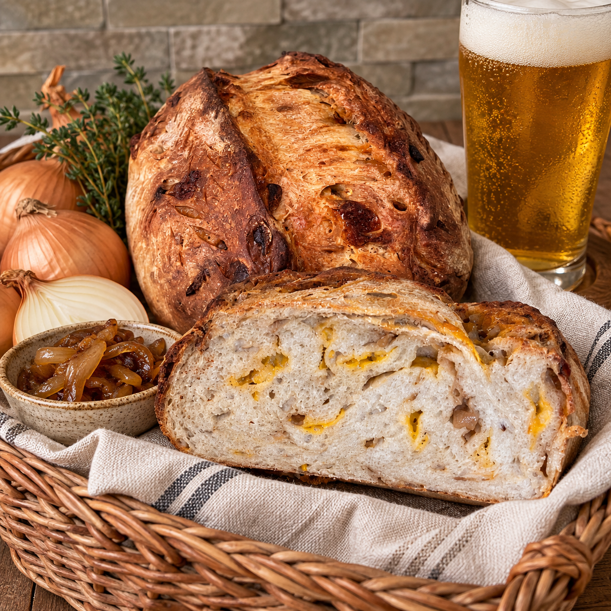 Menu Caramelized Onion, Beer and Cheddar Loaf